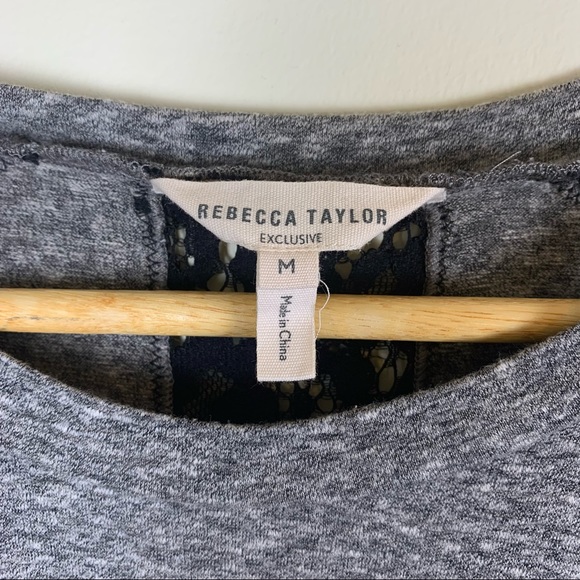 Rebecca Taylor Heathered Gray Tee with Black Lace Details - Picture 5 of 8
